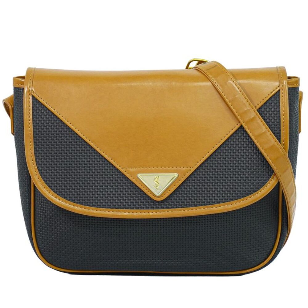 Saint Laurent Vintage Shoulder Bag Leather Black Canvas Shoulder Bag Bag